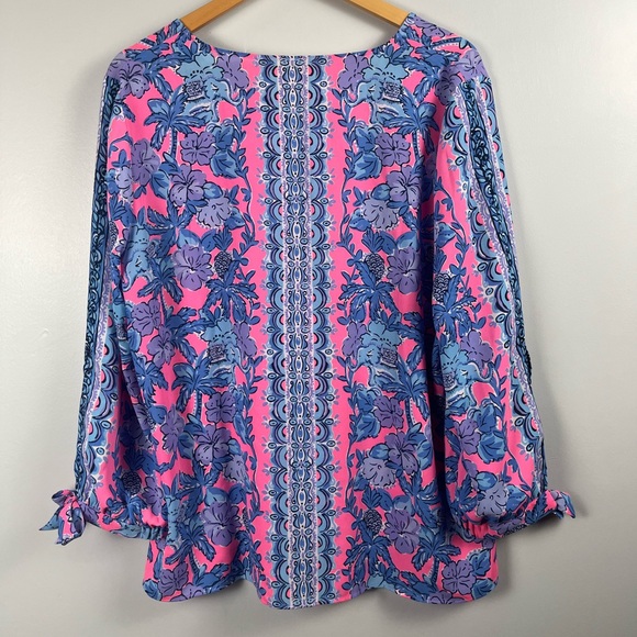 LILLY PULITZER Pamala 3/4 Sleeve Top Blouse Soleil Pink Palm Paradise - large - Picture 6 of 6